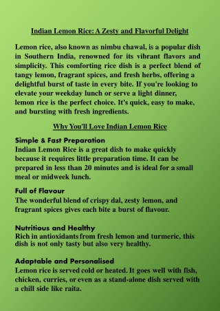 Indian Lemon Rice at BarBQ Nite