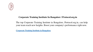 Corporate Training Institute In Bangalore Protocol.org.in