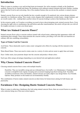 Farmhouse Chic: Designing Rustic Stained Concrete Floors