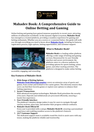 Mahadev Book-A Comprehensive Guide to Online Betting and Gaming