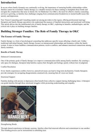 Building Stronger Families: The Role of Family Therapy in OKC