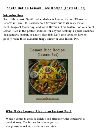 South Indian Lemon Rice Recipe