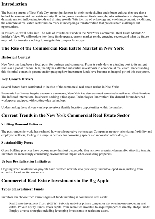 The Role of Investment Funds in the New York Commercial Real Estate Market: An I