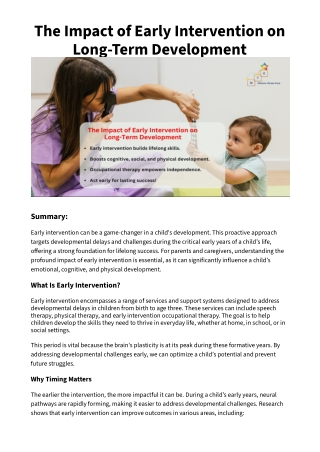 The Impact of Early Intervention on Long-Term Development