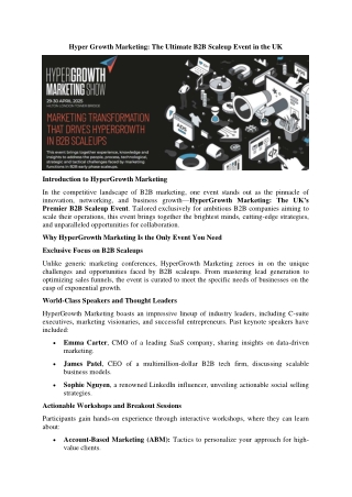 HyperGrowth Marketing The Ultimate B2B Scaleup Event in the UK