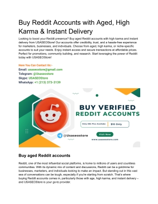 Buy Reddit Accounts with Aged, High Karma & Instant Delivery