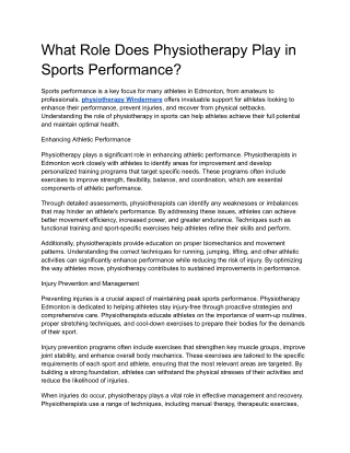 What Role Does Physiotherapy Play in Sports Performance