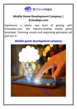 Mobile Game Development Company | Ecloudops.com
