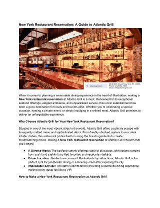 New York Restaurant Reservation : Atlantic Grill