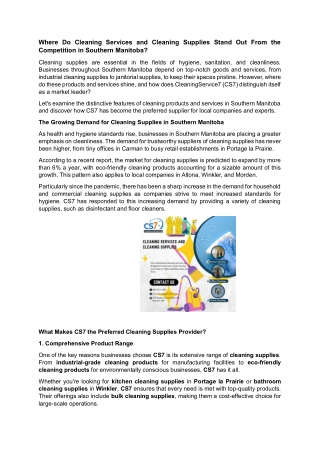 Where Do Cleaning Services and Cleaning Supplies Stand Out From the Competition in Southern Manitoba