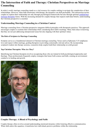 The Intersection of Faith and Therapy: Christian Perspectives on Marriage Counse
