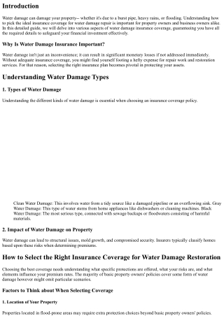 How to Choose the Right Insurance Coverage Protection for Water Damage Remediati