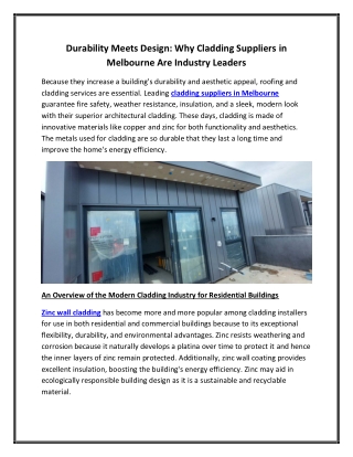 Durability Meets Design Why Cladding Suppliers in Melbourne Are Industry Leaders