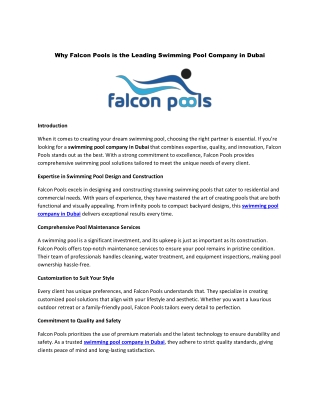 Why Falcon Pools is the Leading Swimming Pool Company in Dubai