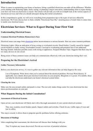 Electrician Services: What to Expect During Your First Visit