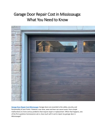 Garage Door Repair Cost in Mississauga What You Need to Know