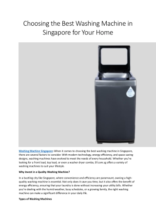 Choosing the Best Washing Machine in Singapore for Your Home