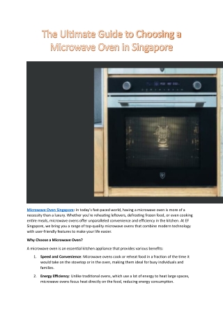 The Ultimate Guide to Choosing a Microwave Oven in Singapore