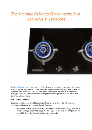 The Ultimate Guide to Choosing the Best Gas Stove in Singapore