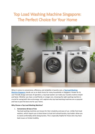 Top Load Washing Machine Singapore The Perfect Choice for Your Home