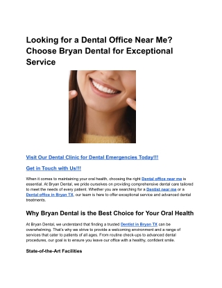 Looking for a Dental Office Near Me? Choose Bryan Dental for Exceptional Service