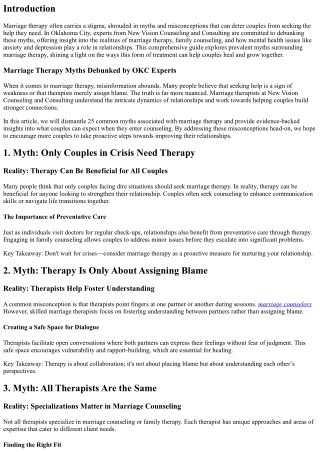 Marriage Therapy Myths Debunked by OKC Experts