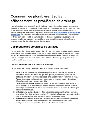 Comment les plombiers résolvent efficacement les problèmes de drainage
