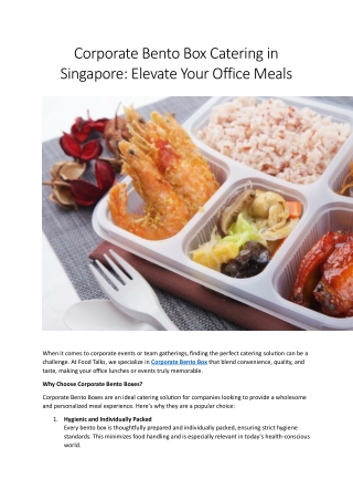 Corporate Bento Box Catering in Singapore  Elevate Your Office Meals