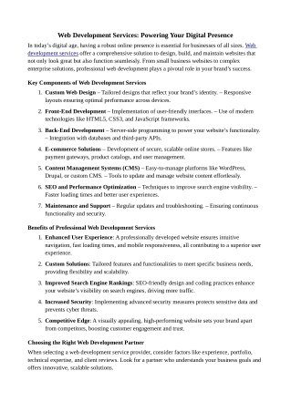 Web Development Services Powering Your Digital Presence