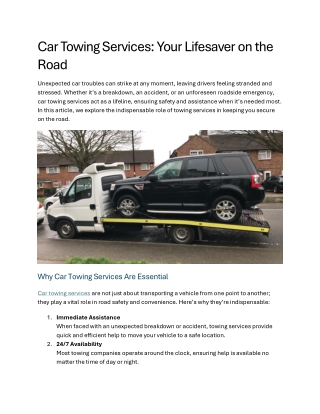 Car Towing Services Your Lifesaver on the Road