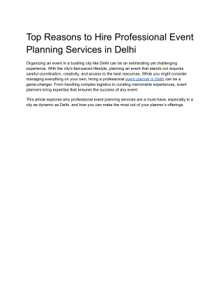 Top Reasons to Hire Professional Event Planning Services in Delhi
