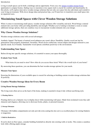 Maximizing Small Spaces with Clever Wooden Storage Solutions