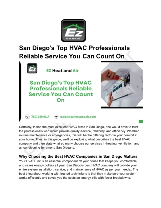 San Diego’s Top HVAC Professionals – Reliable Service You Can Count On