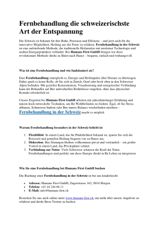 Fernbehandlung die schweizerischste Art der Entspannung