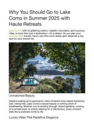 Why You Should Go to Lake Como in Summer 2025 with Haute Retreats