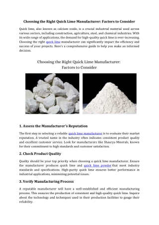 Choosing the Right Quick Lime Manufacturer Factors to Consider