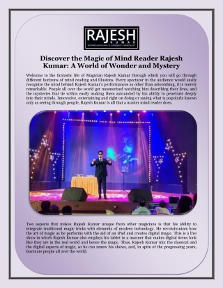 Discover the Magic of Mind Reader Rajesh Kumar A World of Wonder and Mystery