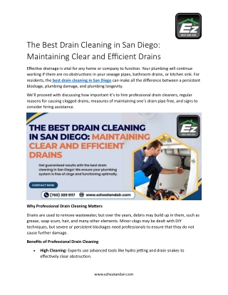 The Best Drain Cleaning in San Diego, Maintaining Clear and Efficient Drains