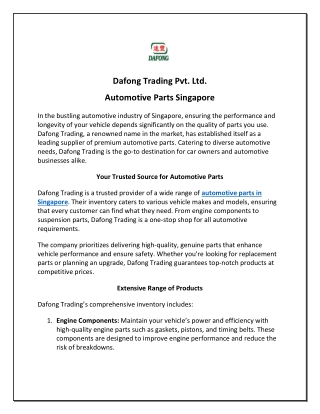 Automotive Parts Singapore