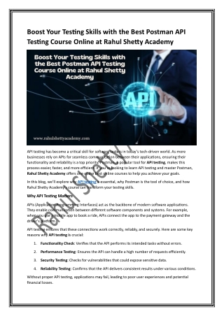 Boost Your Testing Skills with the Best Postman API Testing Course Online at Rahul Shetty Academy