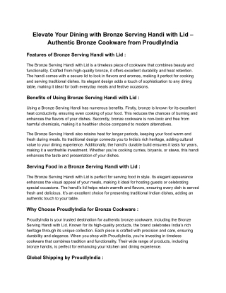 Elevate Your Dining with Bronze Serving Handi with Lid – Authentic Bronze Cookware from ProudlyIndia