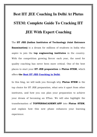 Best IIT JEE Coaching in Delhi | Plutus STEM - Your Path to Success