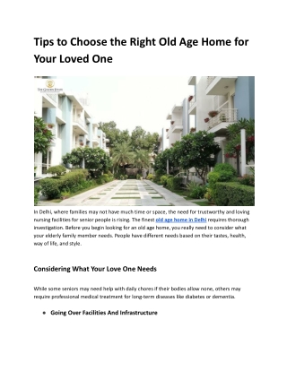Tips to Choose the Right Old Age Home for Your Loved One