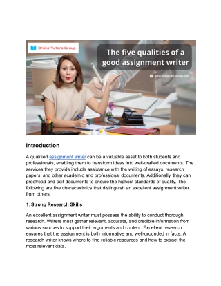 The Five Qualities of a Good Assignment Writer