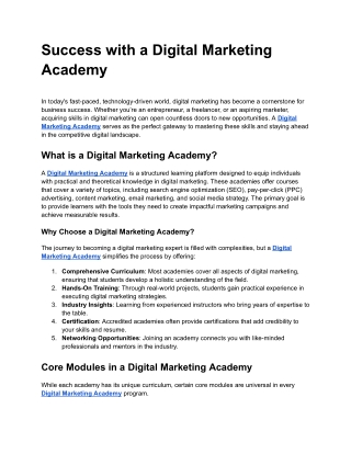 Success with a Digital Marketing Academy