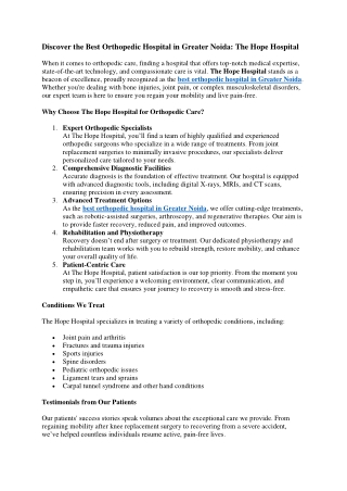 Discover the Best Orthopedic Hospital in Greater Noida