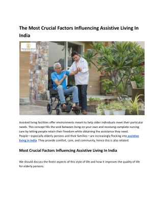 The Most Crucial Factors Influencing Assistive Living In India