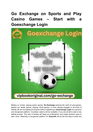 Go Exchange on Sports and Play Casino Games – Start with a Goexchange Login