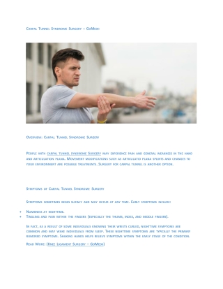 Carpal Tunnel Syndrome Surgery - GoMedii