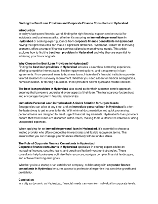 Finding the Best Loan Providers and Corporate Finance Consultants in Hyderabad